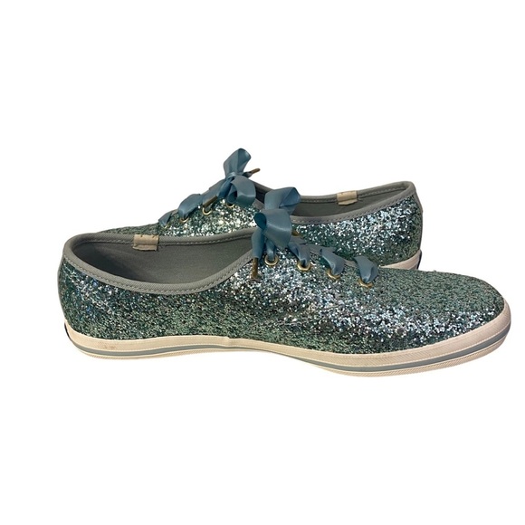 KEDS x KATE SPADE NEW YORK CHAMPION GLITTER SNEAKERS BLUE RIBBONED LACES WF61658 - Picture 6 of 17